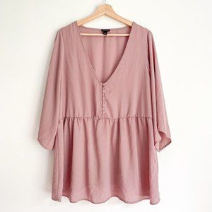 Torrid Purple Pink Vneck Button Flounce Pullover Blouse